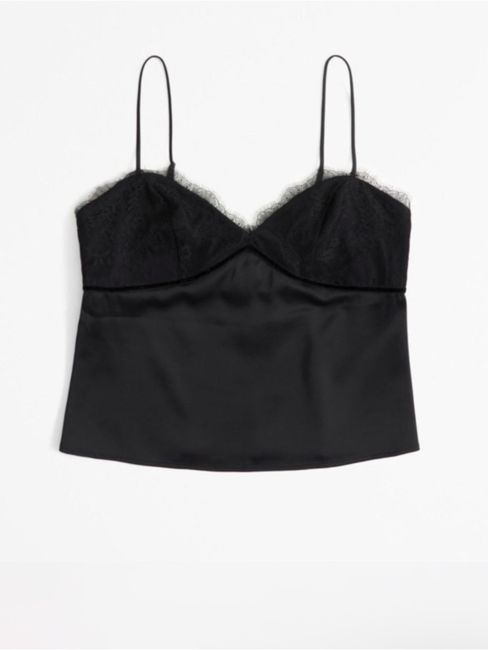 Abercrombie & Fitch Black Lace-Overlay Satin Cami